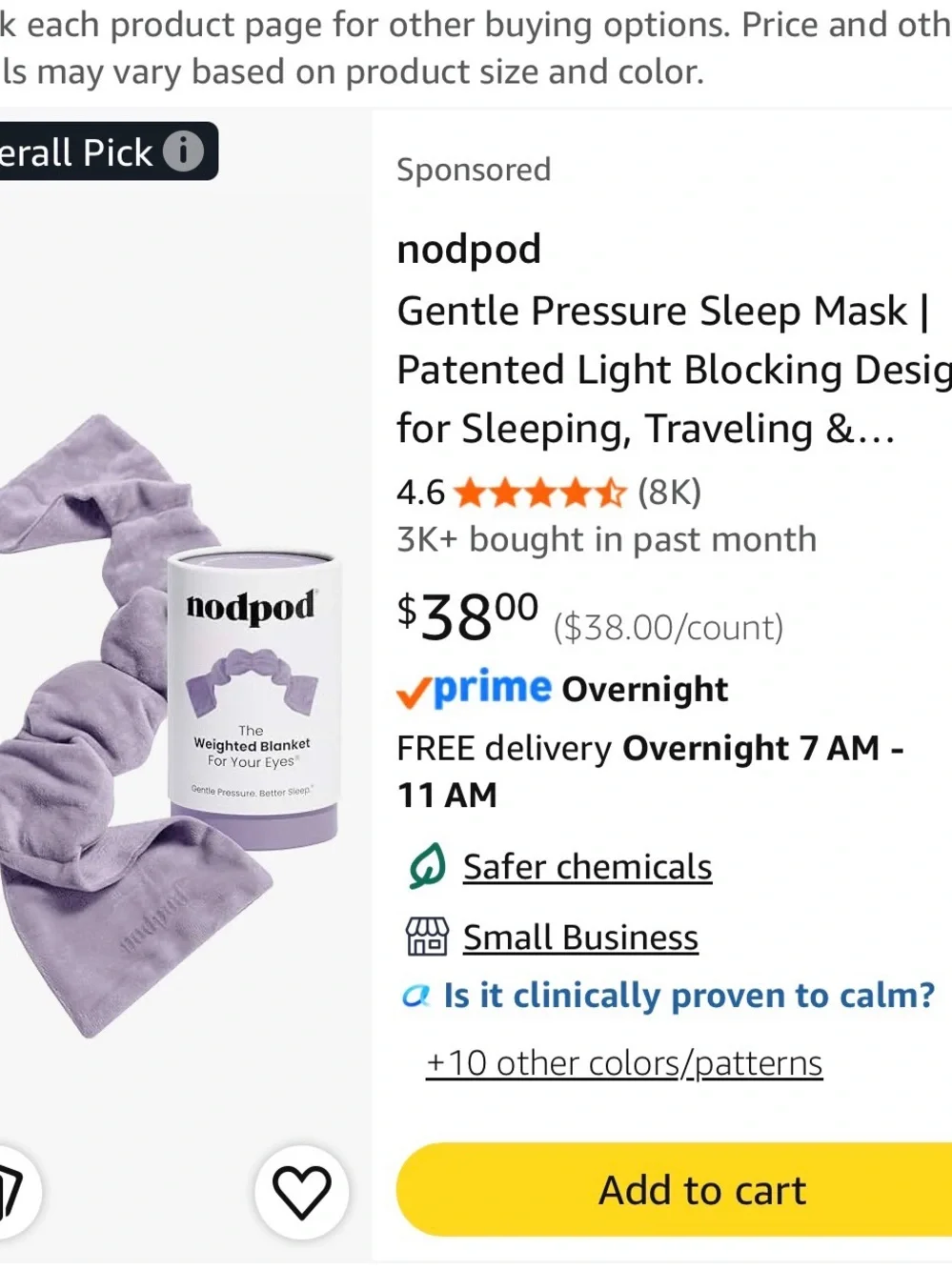 nodpod Pink Weighted Eye Mask - Gentle Pressure Sleep Mask